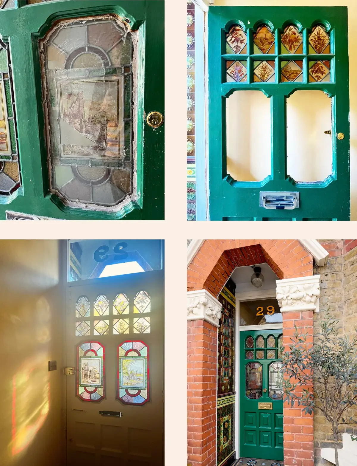Restored Victorian front door with new glass and brass furniture