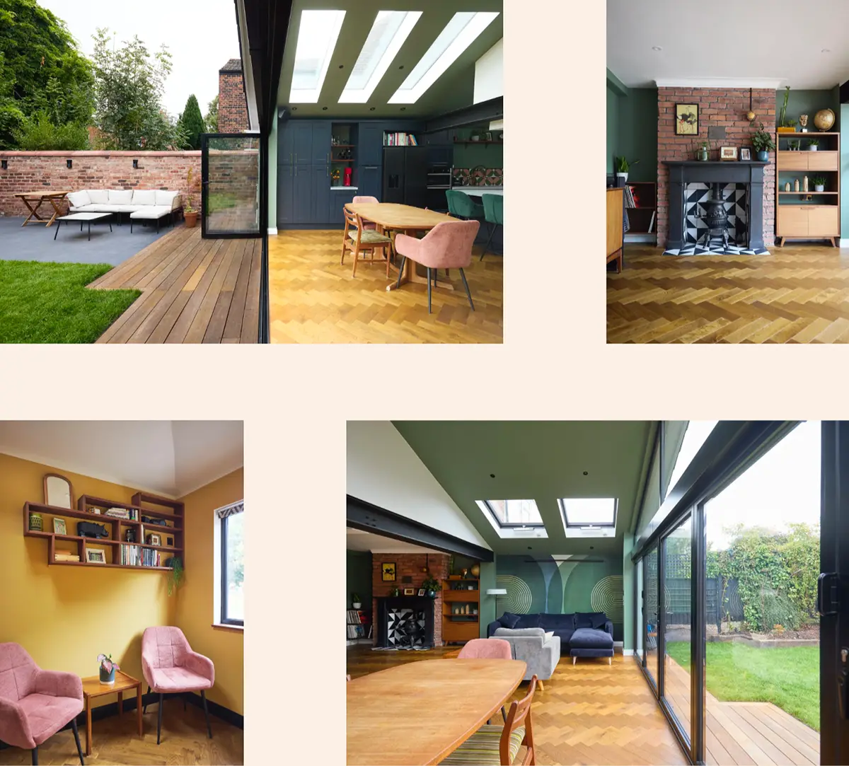 Kitchen island with polished concrete worktop and casual dining